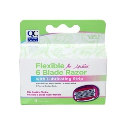 Quality Choice Flexible 6 Blade Razor With Lubricating Strip For Ladies 4 Cartridges 3 Quality Choice Flexible 6 Blade Razor With Lubricating Strip For Ladies 4 Cartridges